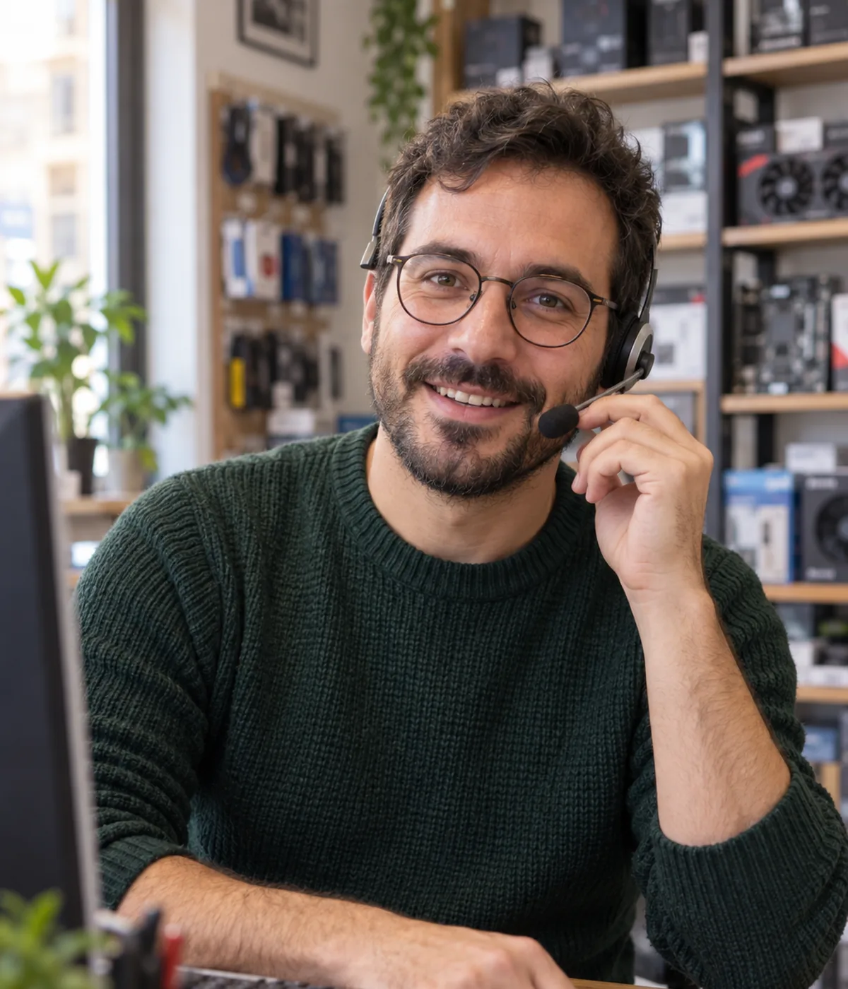 Un consulente Drako IT con cuffie nel negozio di Torino